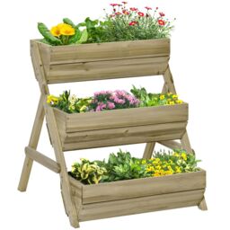 OUTSUNNY 3 Tier Raised Garden Bed Wooden Elevated Planter Box Kit in Green - thumbnail 2