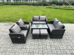 Fimous Patio Garden Furniture Sets Wicker 8 Seater Outdoor Rattan Furniture Sofa Sets with Coffee Table Reclining Chair 2 Small Footstools - thumbnail 1