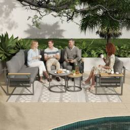 Matteo 5-6 Seater Rope Woven Outdoor Corner Sofa Set with Glass Tables, Grey - thumbnail 8