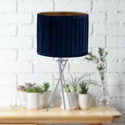 First Choice Lighting Set of 2 Sundance - Chrome Tripod Table Lamps with Navy Pleated Shades in Silver - thumbnail 4