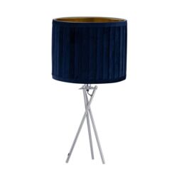 First Choice Lighting Set of 2 Sundance - Chrome Tripod Table Lamps with Navy Pleated Shades in Silver - thumbnail 2