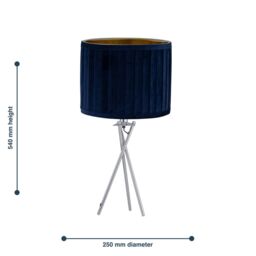 First Choice Lighting Set of 2 Sundance - Chrome Tripod Table Lamps with Navy Pleated Shades in Silver - thumbnail 6