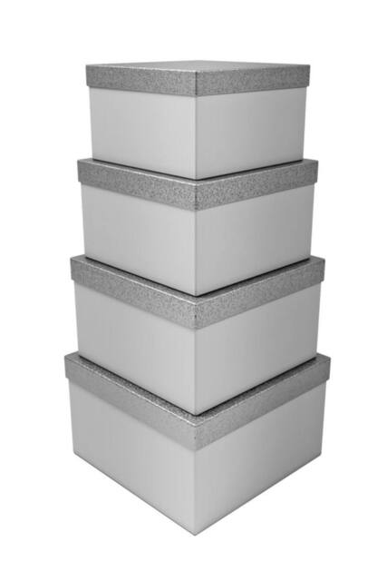 KDMD Square Box with Glitter Lid Silver Set of 4 - image 1