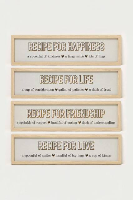 Homescapes Recipes Wall Art, 13 x 52cm, Set of 4 in Beige - Size: 13 x 52 cm - image 1