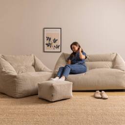 icon Bean Bag Sofa & Footstool Bundle, Jumbo Corduroy in Stone - Size: Medium - thumbnail 1