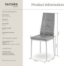 tectake Dining Chair Set Julien Set Of 6 - Grey - Size: 6 Pack - thumbnail 6