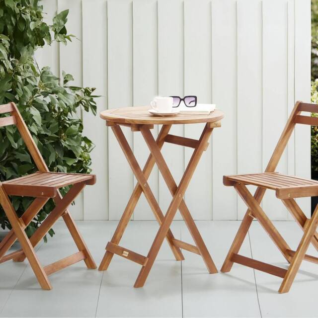 Wyld and Coco 3-Piece Folding Bistro Set - Solid Acacia Wood Brown - image 1
