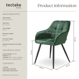 tectake Dining Chair Marilyn Set Of 2 - Dark Green / Black - Size: 2 Pack - thumbnail 6