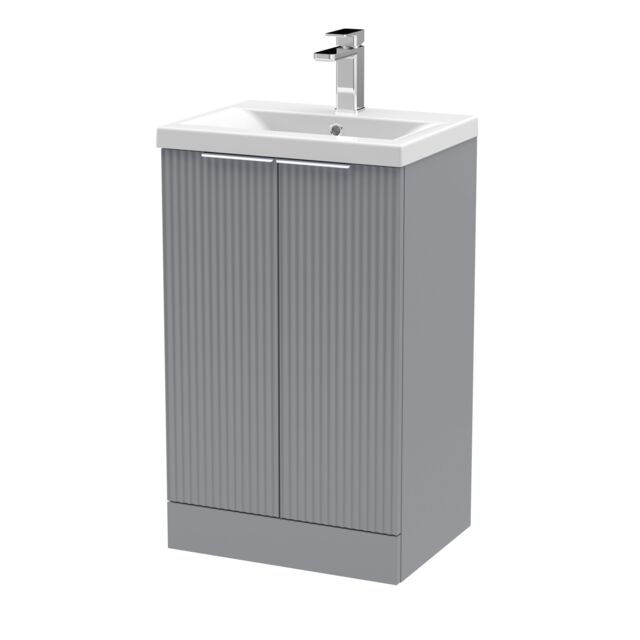 Balterley Fluted Front Floor Standing 2 Door Vanity Basin Unit 500mm, Satin Grey - image 1