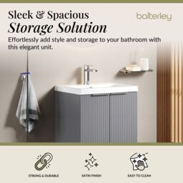 Balterley Fluted Front Floor Standing 2 Door Vanity Basin Unit 500mm, Satin Grey - thumbnail 2