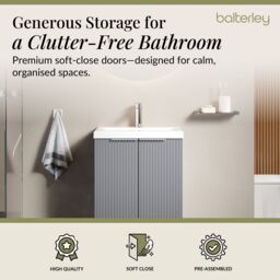 Balterley Fluted Front Floor Standing 2 Door Vanity Basin Unit 500mm, Satin Grey - thumbnail 3