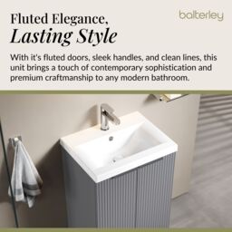 Balterley Fluted Front Floor Standing 2 Door Vanity Basin Unit 500mm, Satin Grey - thumbnail 4