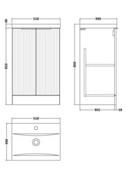 Balterley Fluted Front Floor Standing 2 Door Vanity Basin Unit 500mm, Satin Grey - thumbnail 7
