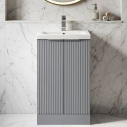 Balterley Fluted Front Floor Standing 2 Door Vanity Basin Unit 500mm, Satin Grey - thumbnail 8
