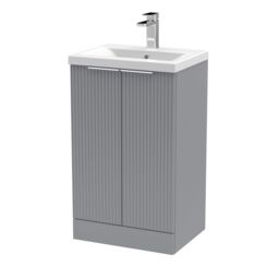 Balterley Fluted Front Floor Standing 2 Door Vanity Basin Unit 500mm, Satin Grey - thumbnail 1