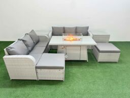 Fimous Outdoor Garden Furniture Sets 8 Seater Wicker Rattan Furniture Sofa Sets w/ Firepit Dining Table high Back Lounge Sofa 2 Big Footstool 2 Side - thumbnail 1