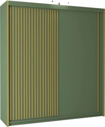MN Furniture Modern Sliding Wardrobe with Golden Strips LED Light 203x217cm in Green - Size: 203x217 cm - thumbnail 2