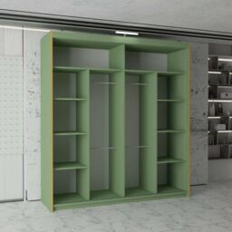 MN Furniture Modern Sliding Wardrobe with Golden Strips LED Light 203x217cm in Green - Size: 203x217 cm - thumbnail 3