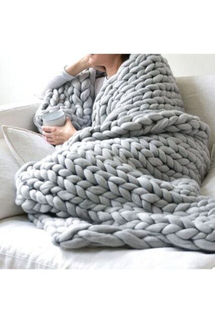 100x120cm Chunky Cable Knit Throw Blanket for Sofa & Reading Nook in Grey - Size: 100x120 cm