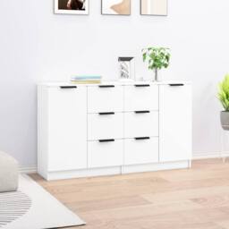 Berkfield Home Sideboards 2 pcs White 60x30x70 cm Engineered Wood - Size: 60 x 30 x 70 cm - thumbnail 2