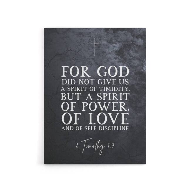 "Artery8 Timothy 1 7 Spirit Of Power Love Bible Quote Canvas Wall Art Print in Grey - Size: W18"" x H24""" - image 1