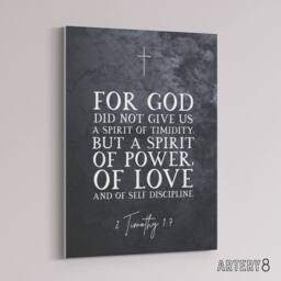"Artery8 Timothy 1 7 Spirit Of Power Love Bible Quote Canvas Wall Art Print in Grey - Size: W18"" x H24""" - thumbnail 2