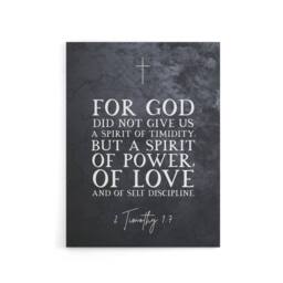"Artery8 Timothy 1 7 Spirit Of Power Love Bible Quote Canvas Wall Art Print in Grey - Size: W18"" x H24""" - thumbnail 1