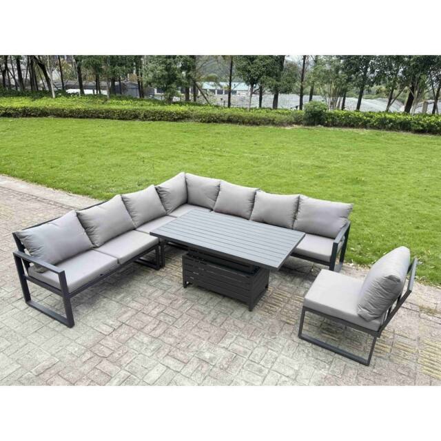 Fimous ALuminum 7 Piece Patio Set with Lifting Table & Cushions in Dark Grey - image 1