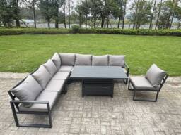 Fimous ALuminum 7 Piece Patio Set with Lifting Table & Cushions in Dark Grey - thumbnail 2