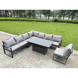 Fimous ALuminum 7 Piece Patio Set with Lifting Table & Cushions in Dark Grey - thumbnail 1