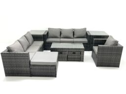 Fimous Outdoor Garden Furniture Set 10 Seater Rattan Sofa Set with Coffee Table 3 Big Footstools Armchair 2 Side Tables Dark Grey Mixed - thumbnail 1