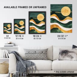 "Artery8 Full Moon Over Mountains Green Gold Boho Abstract Wall Art Print in Dark Green - Size: W24"" x H32""" - thumbnail 3