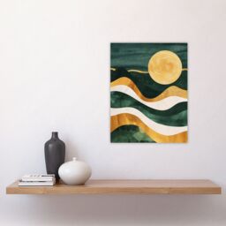 "Artery8 Full Moon Over Mountains Green Gold Boho Abstract Wall Art Print in Dark Green - Size: W24"" x H32""" - thumbnail 4