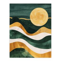"Artery8 Full Moon Over Mountains Green Gold Boho Abstract Wall Art Print in Dark Green - Size: W24"" x H32""" - thumbnail 1