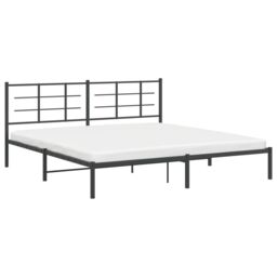 Berkfield Home Metal Bed Frame without Mattress with Headboard Black 193x203cm - Size: 193x203 cm - thumbnail 4