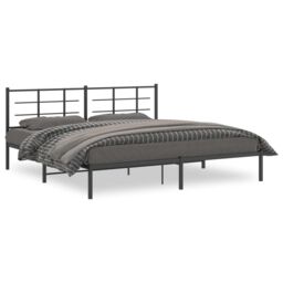 Berkfield Home Metal Bed Frame without Mattress with Headboard Black 193x203cm - Size: 193x203 cm - thumbnail 2