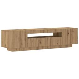 Berkfield Home TV Cabinet with LED Lights Artisan Oak 160x35x40 cm Engineered Wood in Brown - Size: 160 x 35 x 40 cm - thumbnail 6