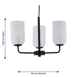 First Choice Lighting Victoria - Black 3 Arm Ceiling Pendant with Frosted Glass Shade - thumbnail 6