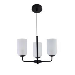 First Choice Lighting Victoria - Black 3 Arm Ceiling Pendant with Frosted Glass Shade - thumbnail 2