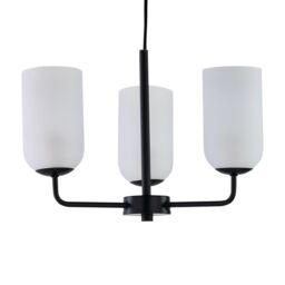 First Choice Lighting Victoria - Black 3 Arm Ceiling Pendant with Frosted Glass Shade