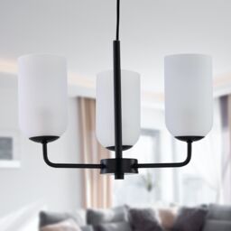 First Choice Lighting Victoria - Black 3 Arm Ceiling Pendant with Frosted Glass Shade - thumbnail 4
