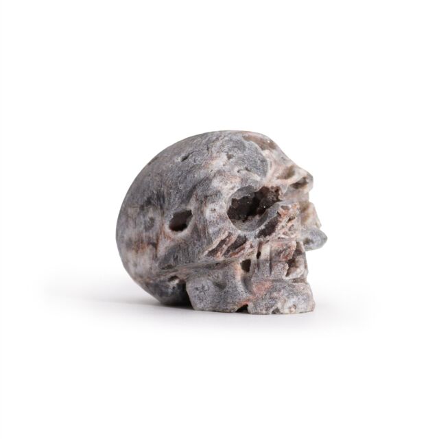 KDMD Calcite Geode Carved Skull in Grey