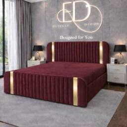 Stratus Interiors Aura Rounded Panel Bed Frame with Elegant Gold Accents - Non Storage in Red - Size: King