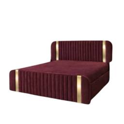 Stratus Interiors Aura Rounded Panel Bed Frame with Elegant Gold Accents - Non Storage in Red - Size: King - thumbnail 2
