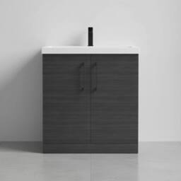 Balterley Bathroom Floor 2 Soft Close Door Vanity Unit Basin, Black, 810mm in Black - thumbnail 3