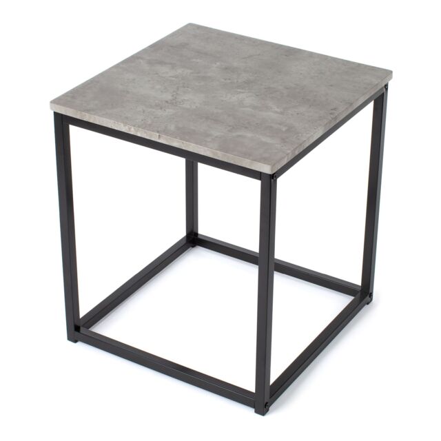 LIVIVO Industrial Concrete Effect Side Table Grey Metal Frame in Light Grey - image 1