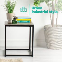 LIVIVO Industrial Concrete Effect Side Table Grey Metal Frame in Light Grey - thumbnail 4