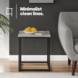 LIVIVO Industrial Concrete Effect Side Table Grey Metal Frame in Light Grey - thumbnail 2
