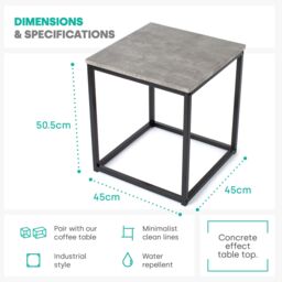 LIVIVO Industrial Concrete Effect Side Table Grey Metal Frame in Light Grey - thumbnail 6