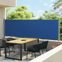 Berkfield Home Patio Retractable Side Awning 140x600 cm Blue - thumbnail 1